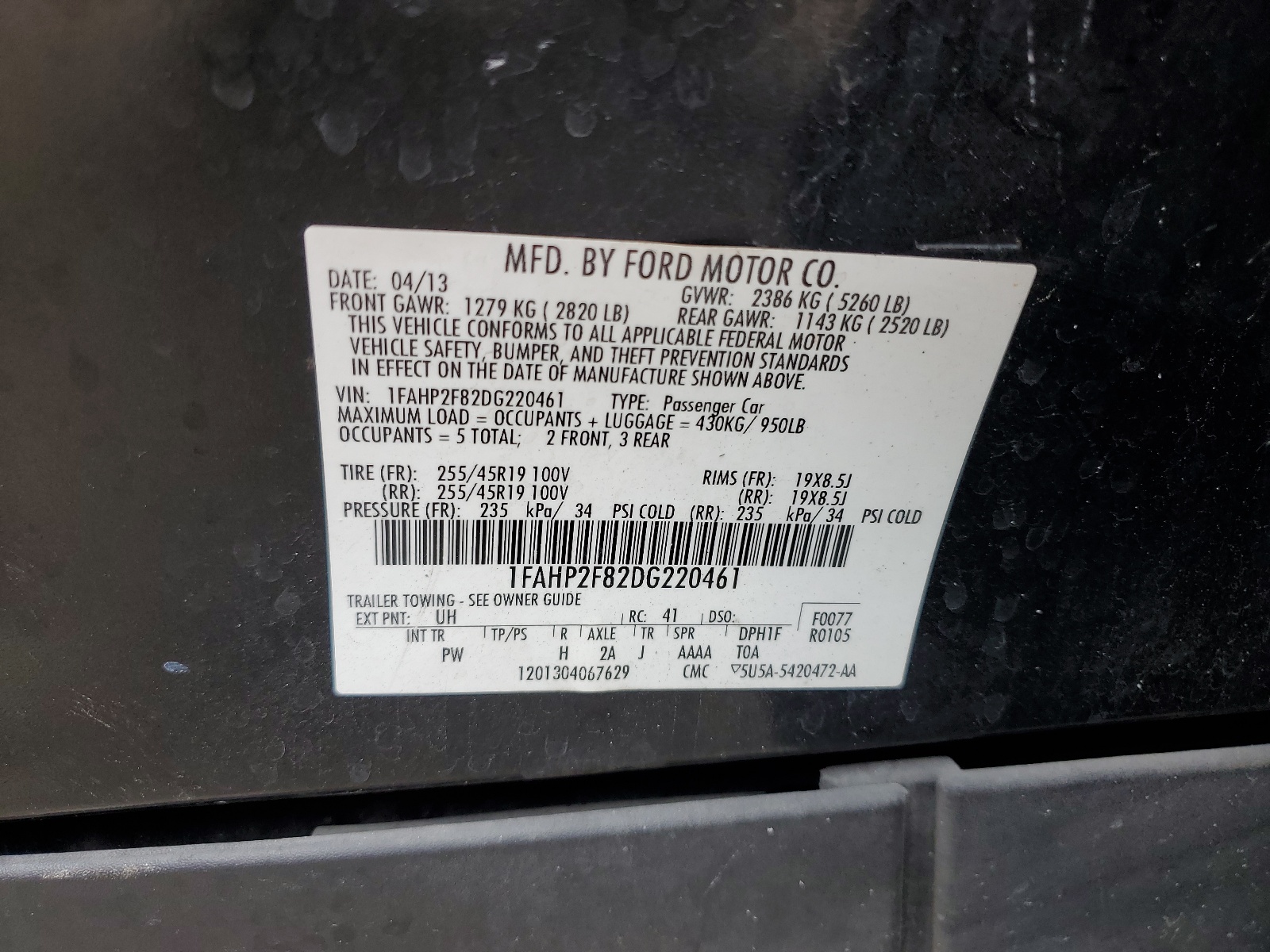 1FAHP2F82DG220461 2013 Ford Taurus Limited