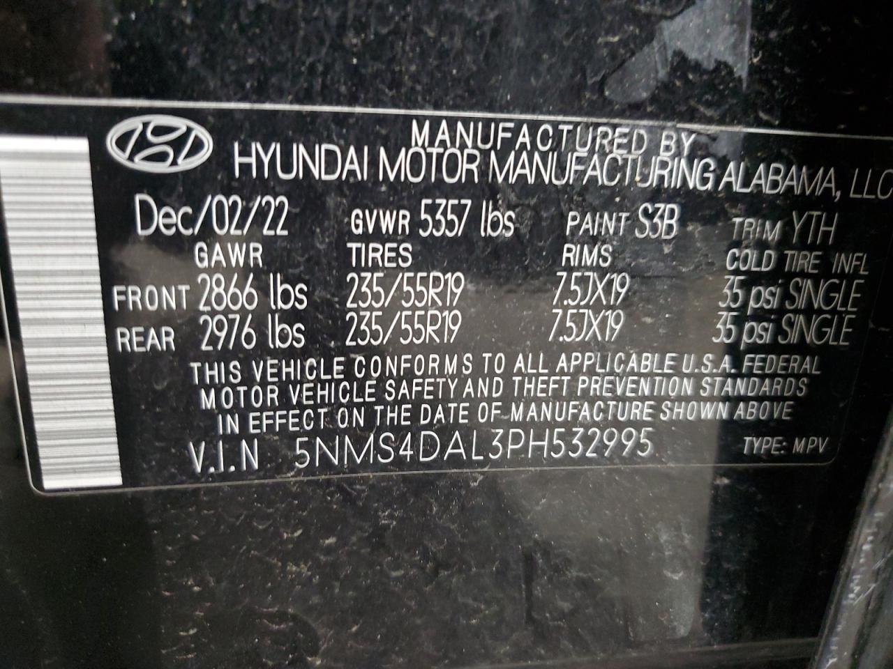 2023 Hyundai Santa Fe Limited VIN: 5NMS4DAL3PH532995 Lot: 60042174