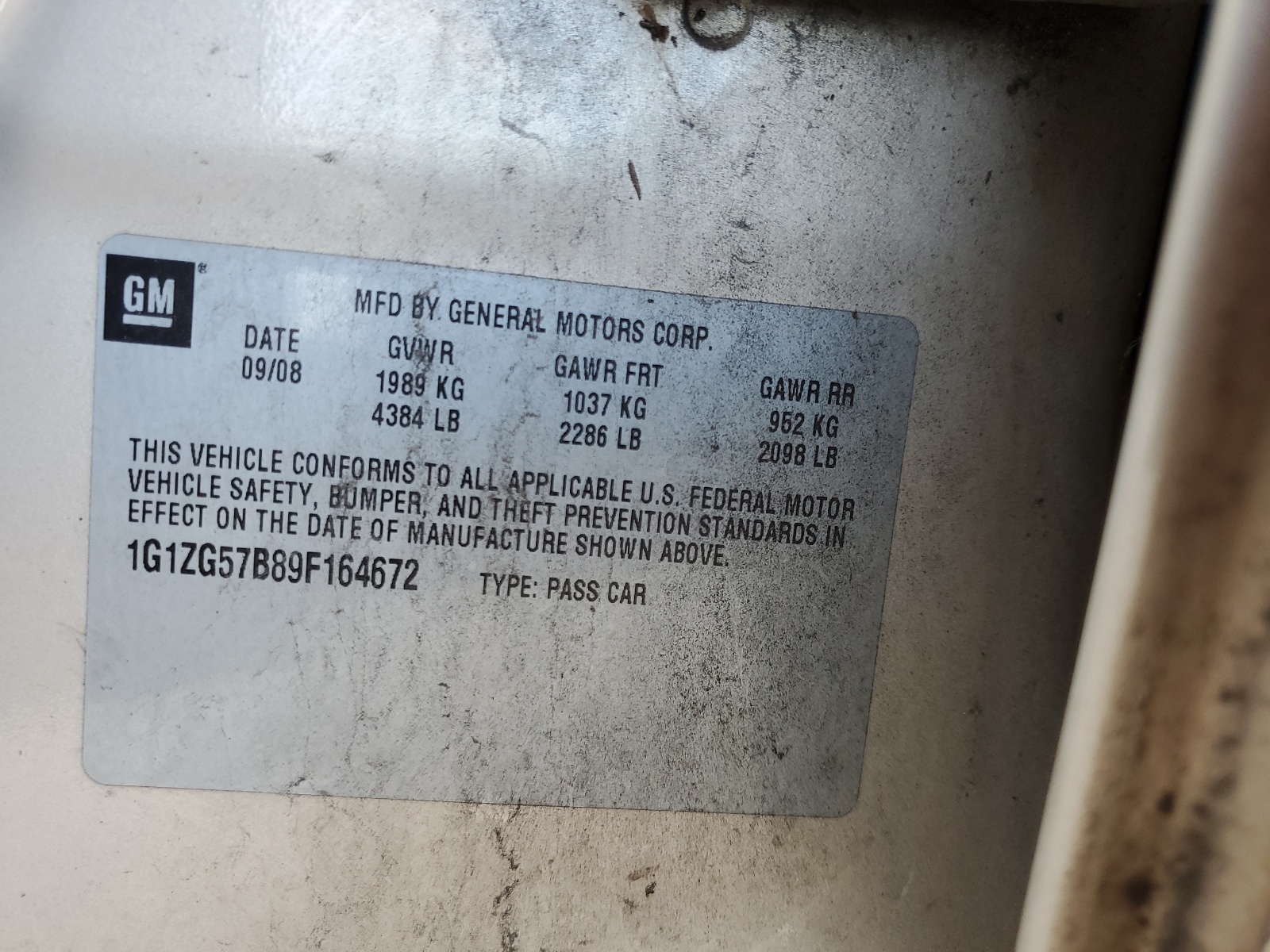 1G1ZG57B89F164672 2009 Chevrolet Malibu Ls