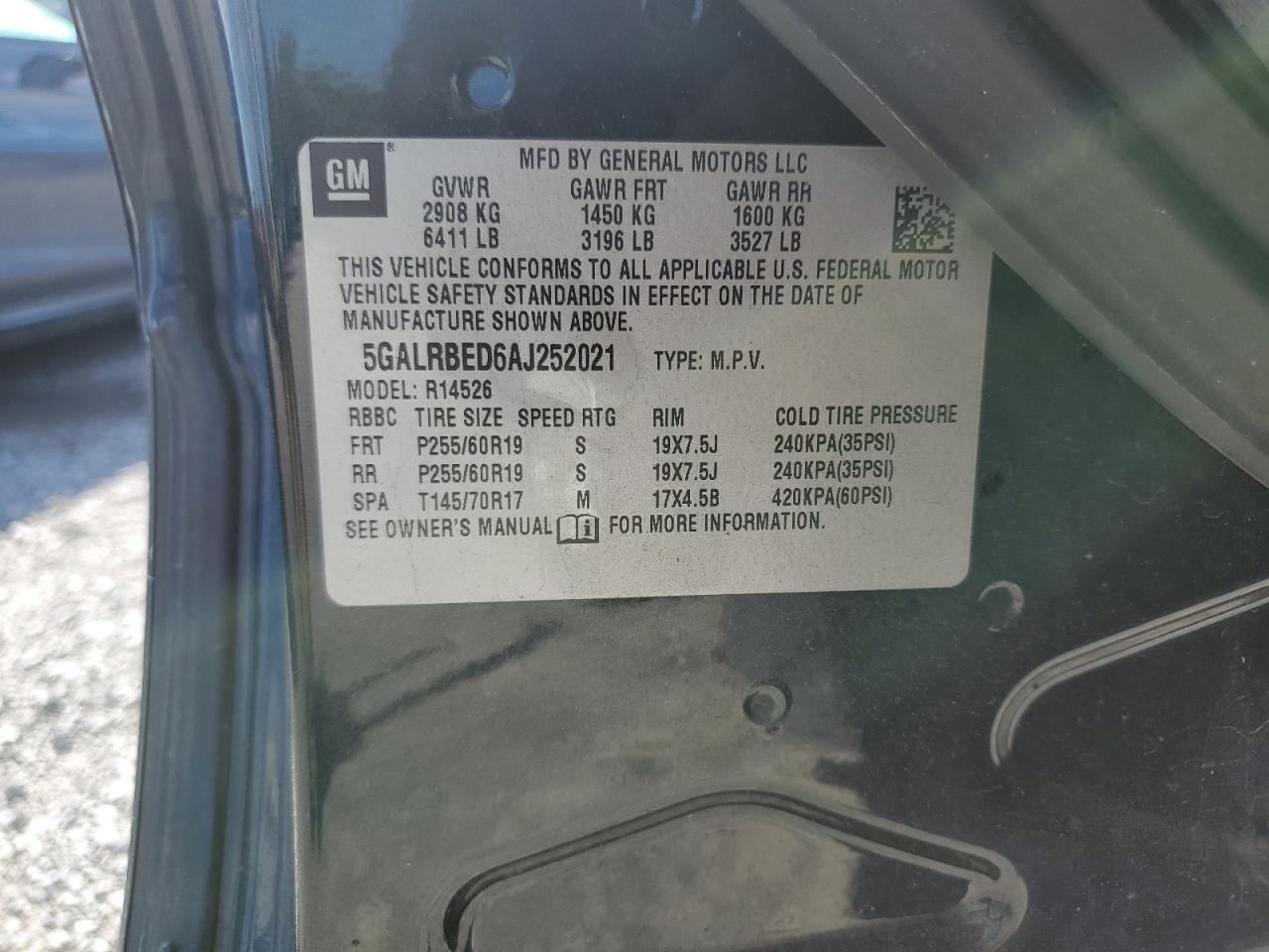 2010 Buick Enclave Cxl VIN: 5GALRBED6AJ252021 Lot: 58480374