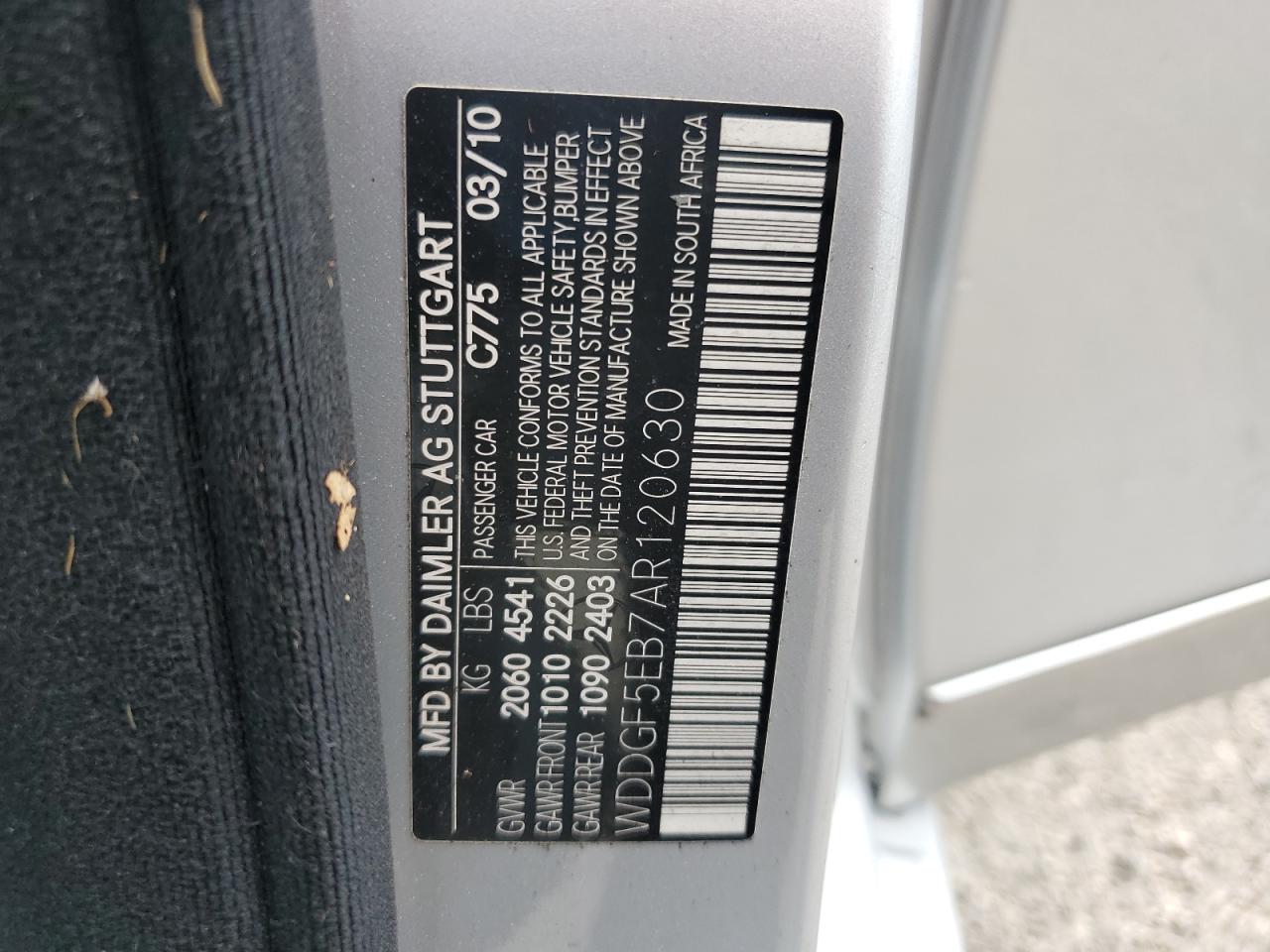 2010 Mercedes-Benz C 300 VIN: WDDGF5EB7AR120630 Lot: 60342574