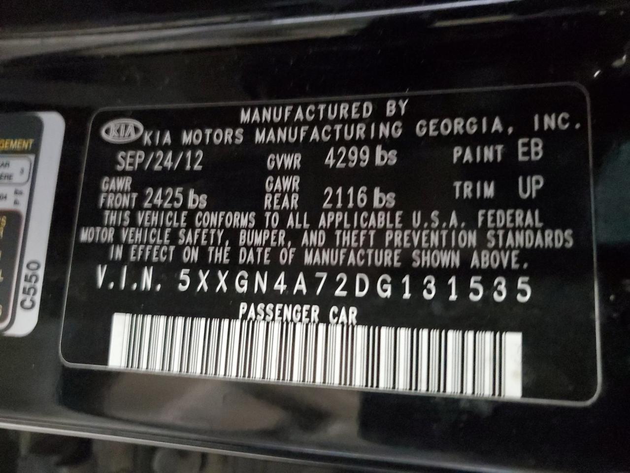 2013 Kia Optima Ex VIN: 5XXGN4A72DG131535 Lot: 59700804