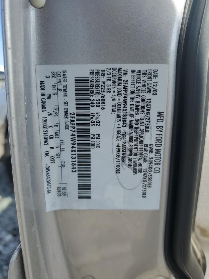 2004 Ford Crown Victoria Lx VIN: 2FAFP74W94X131843 Lot: 59549804