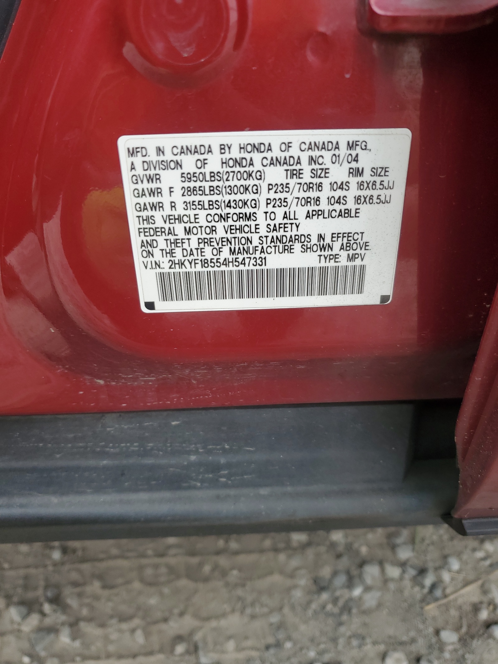 2HKYF18554H547331 2004 Honda Pilot Exl