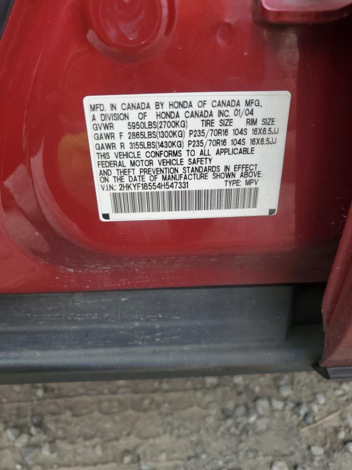 2004 Honda Pilot Exl VIN: 2HKYF18554H547331 Lot: 59247444