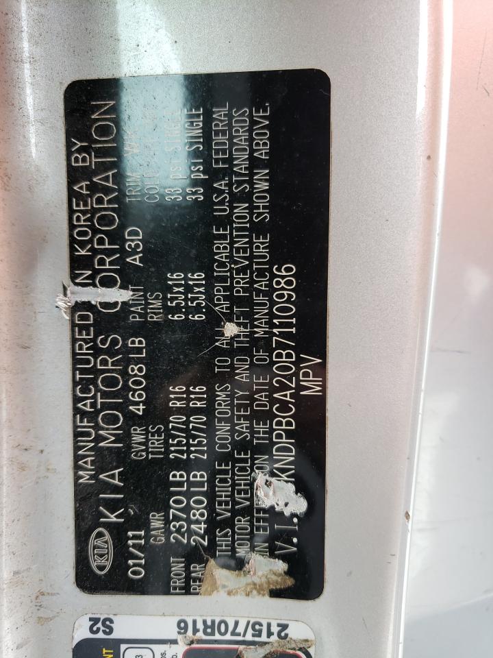 2011 Kia Sportage Lx VIN: KNDPBCA20B7110986 Lot: 59643984