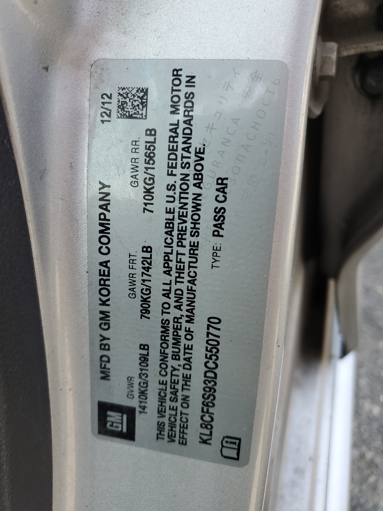 KL8CF6S93DC550770 2013 Chevrolet Spark 2Lt