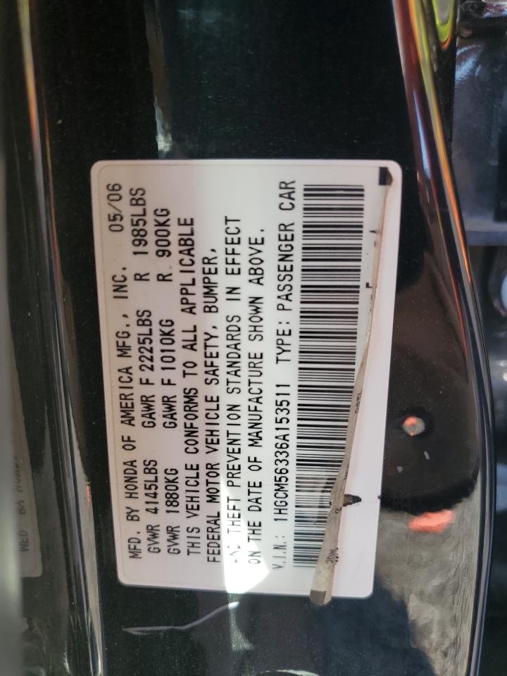 2006 Honda Accord Se VIN: 1HGCM56336A153511 Lot: 58665574