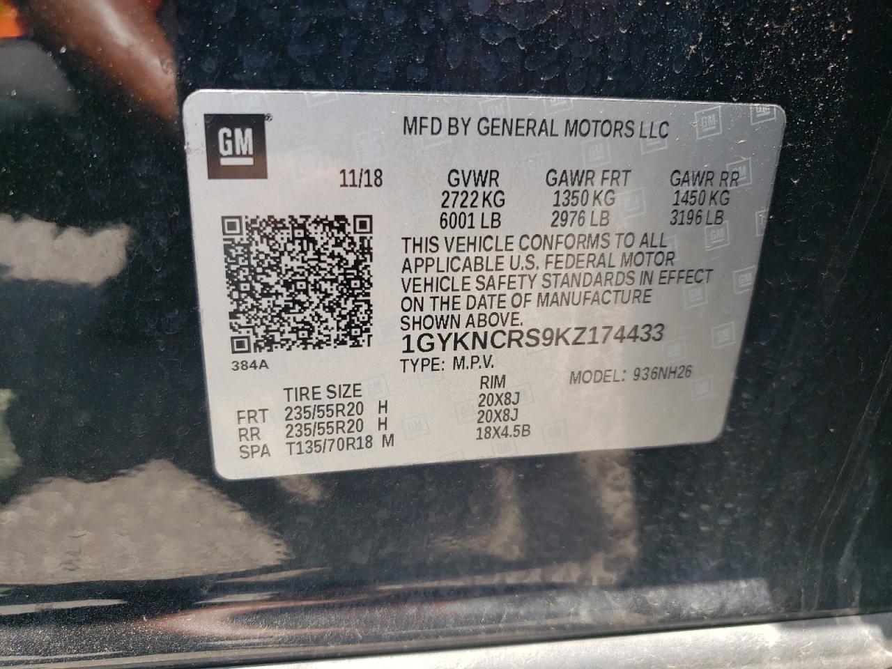 2019 Cadillac Xt5 Luxury VIN: 1GYKNCRS9KZ174433 Lot: 58760404