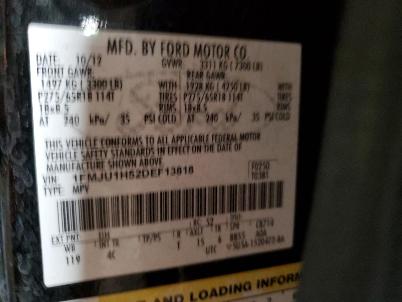 2013 Ford Expedition Xlt VIN: 1FMJU1H52DEF13818 Lot: 60385014