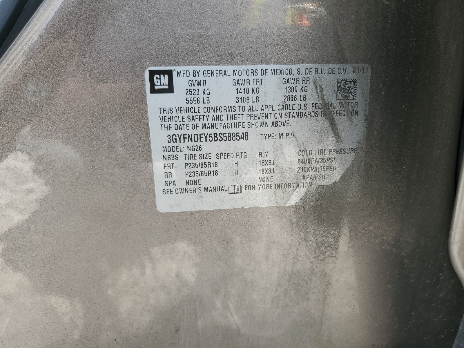 3GYFNDEY5BS588548 2011 Cadillac Srx Luxury Collection