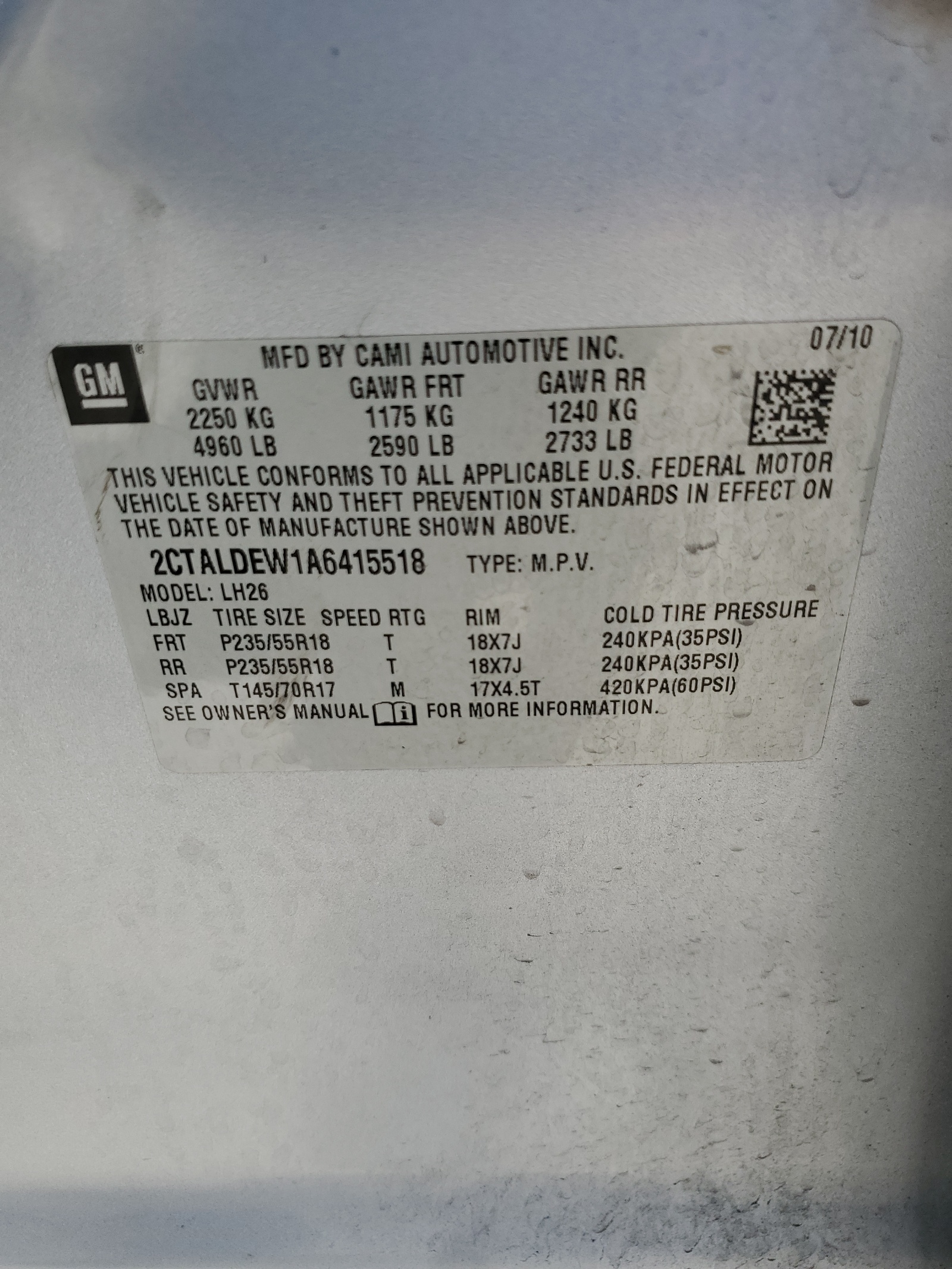 2CTALDEW1A6415518 2010 GMC Terrain Sle