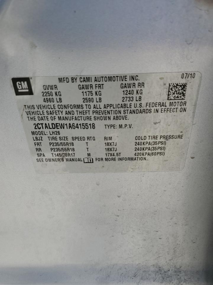 2010 GMC Terrain Sle VIN: 2CTALDEW1A6415518 Lot: 60063474