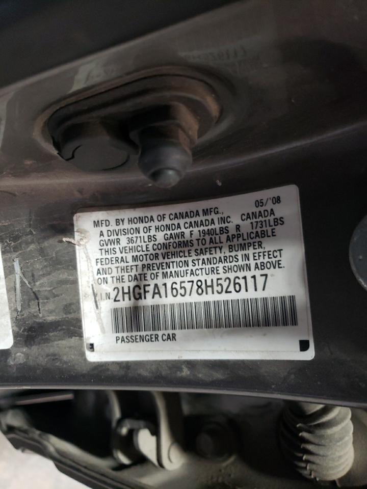 2008 Honda Civic Lx VIN: 2HGFA16578H526117 Lot: 57759964