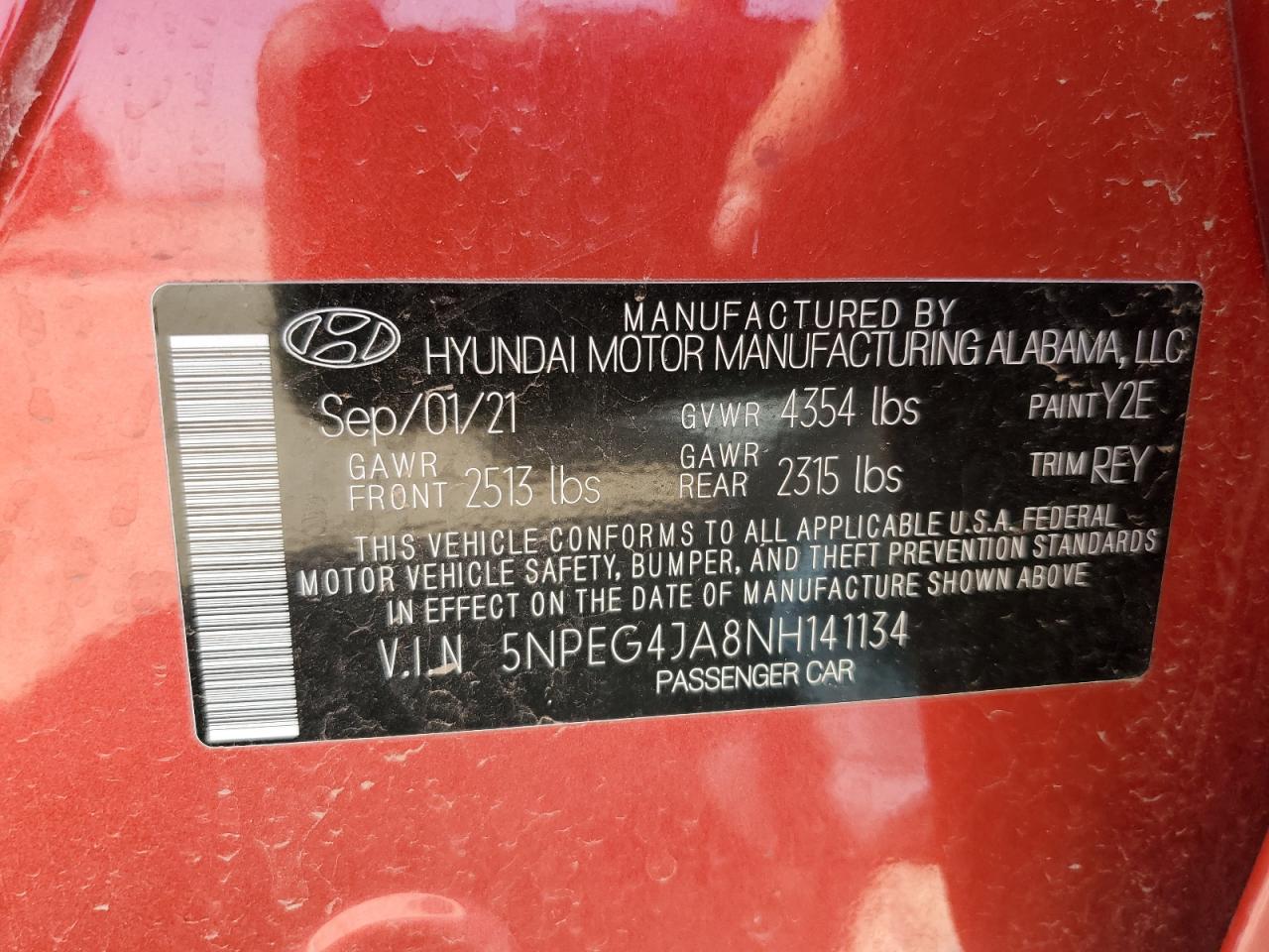 5NPEG4JA8NH141134 2022 Hyundai Sonata Se