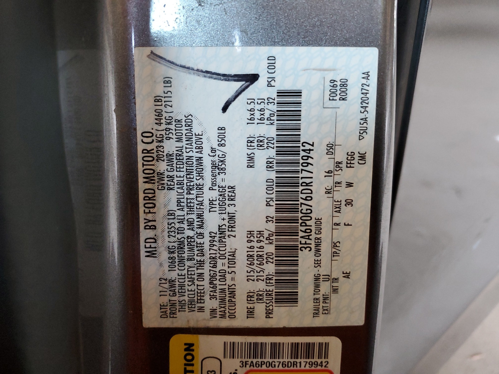 3FA6P0G76DR179942 2013 Ford Fusion S