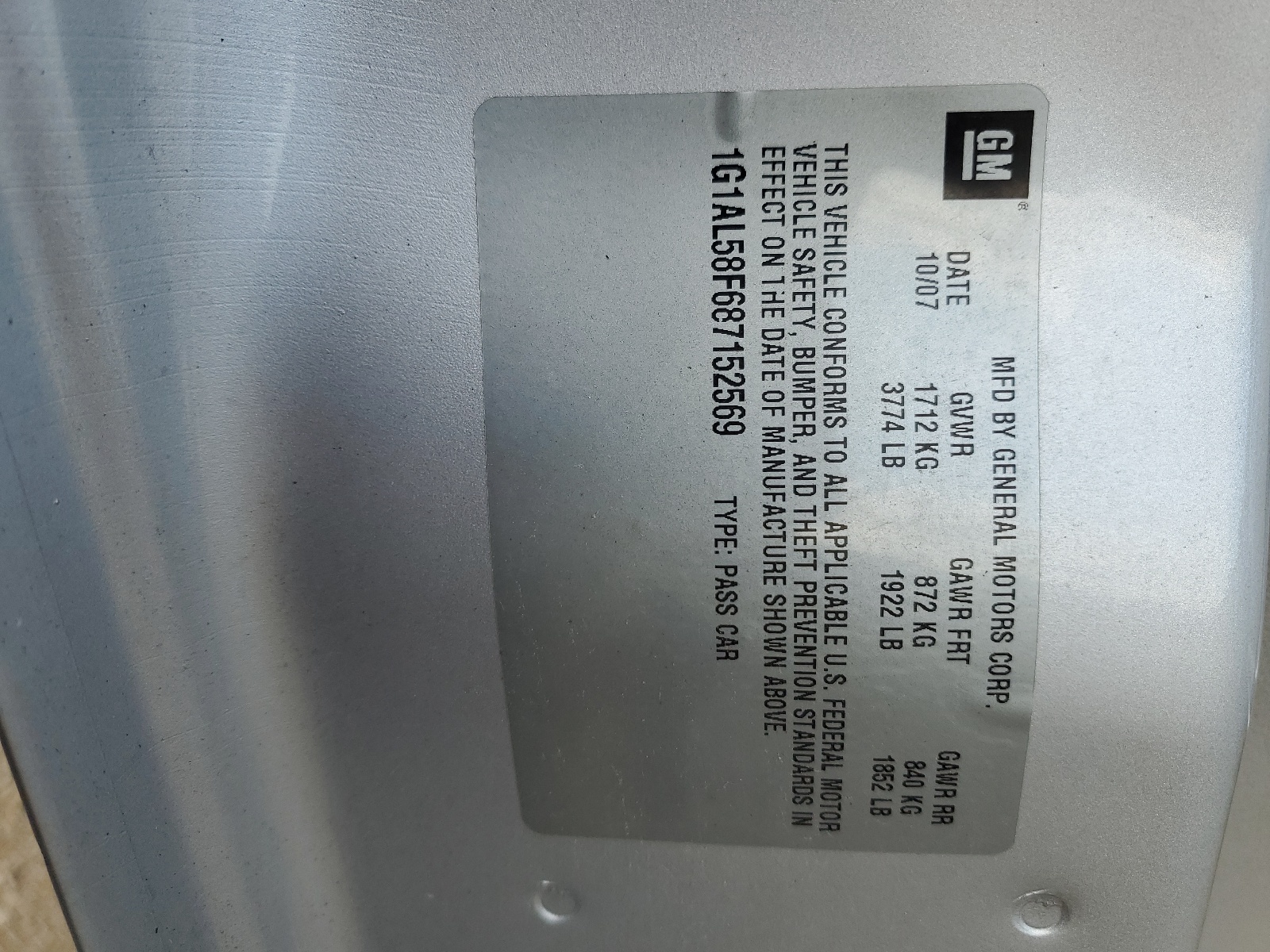 1G1AL58F687152569 2008 Chevrolet Cobalt Lt