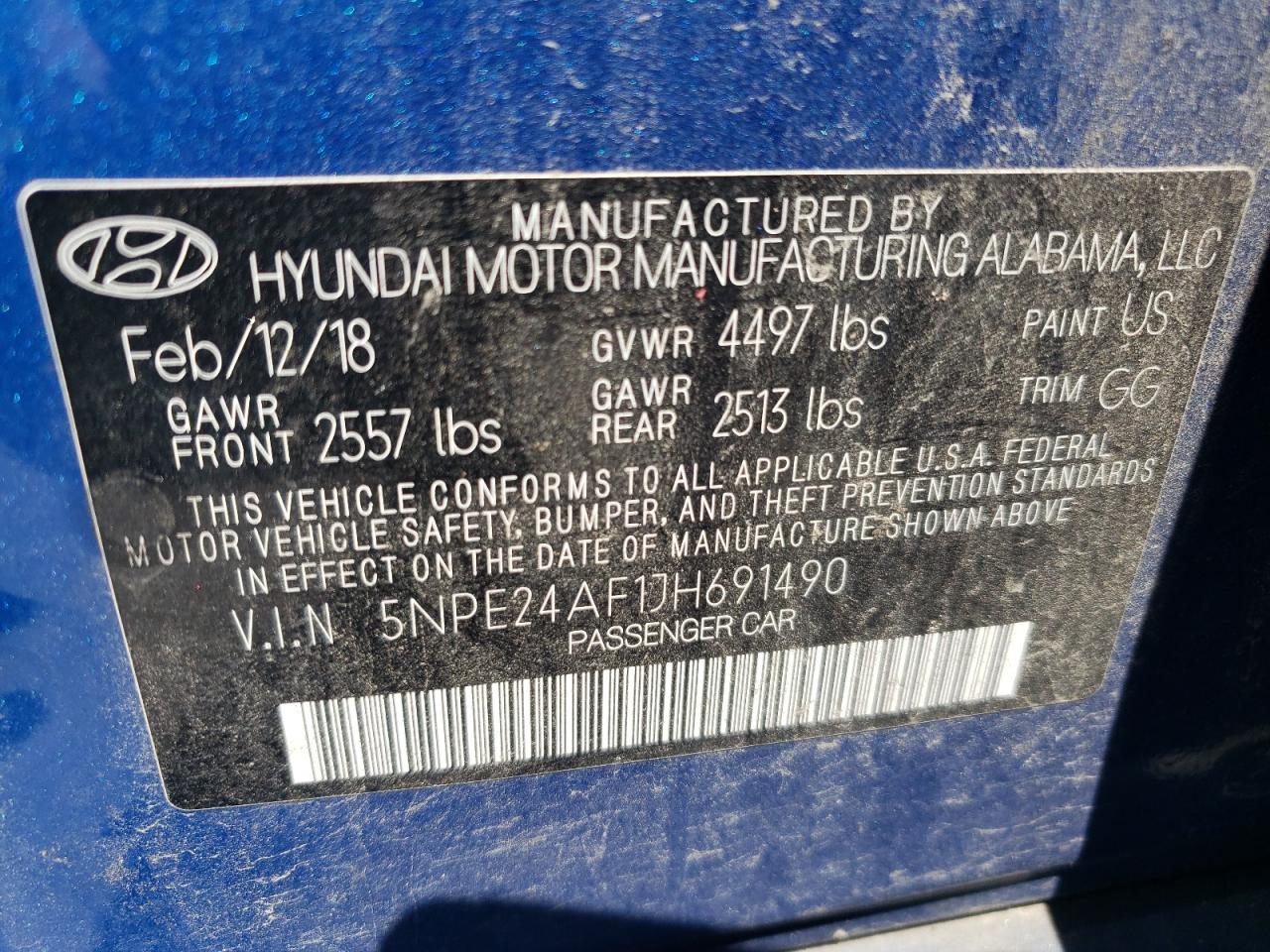 2018 Hyundai Sonata Se VIN: 5NPE24AF1JH691490 Lot: 58290264