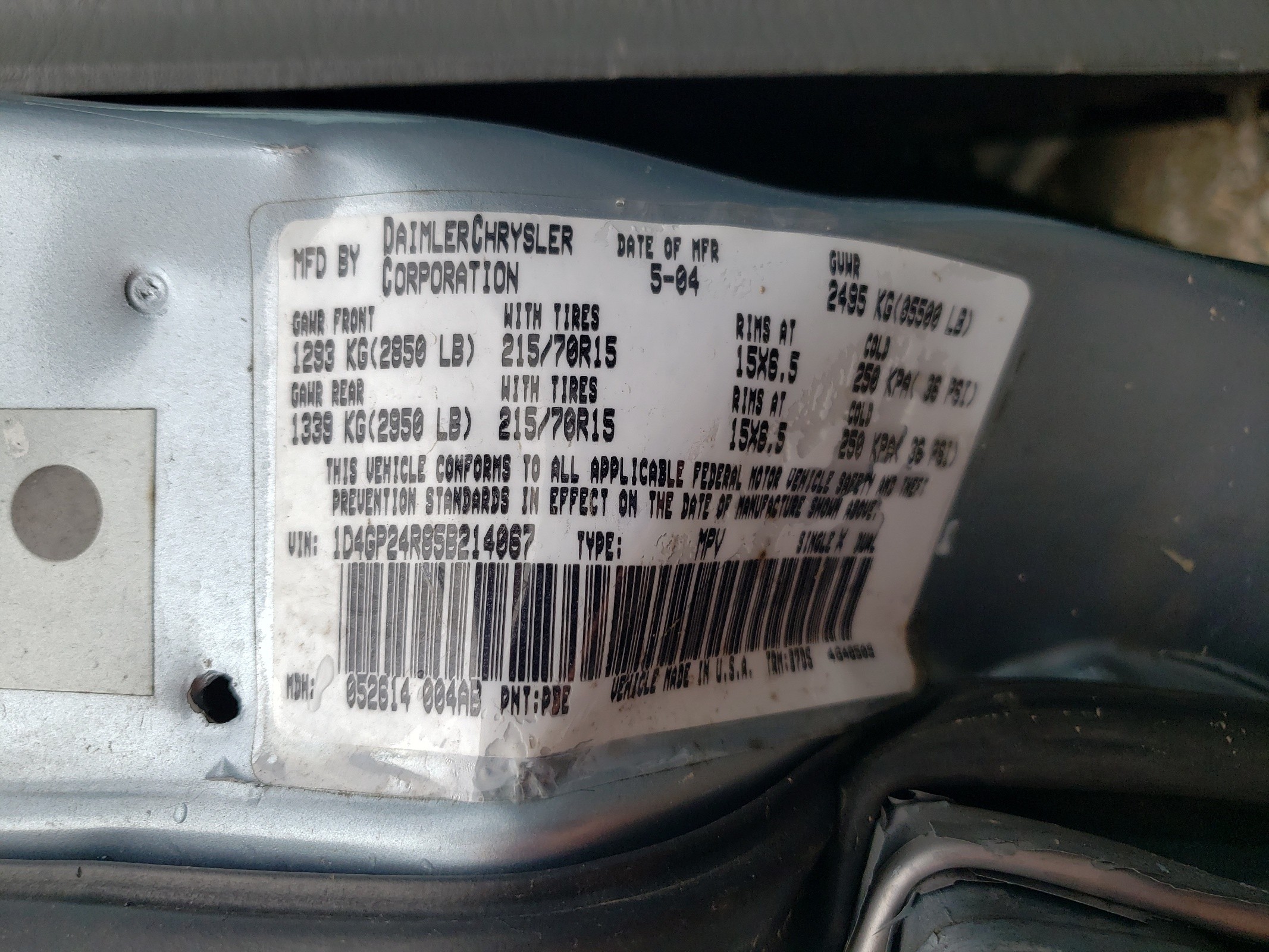 1D4GP24R85B214067 2005 Dodge Grand Caravan Se