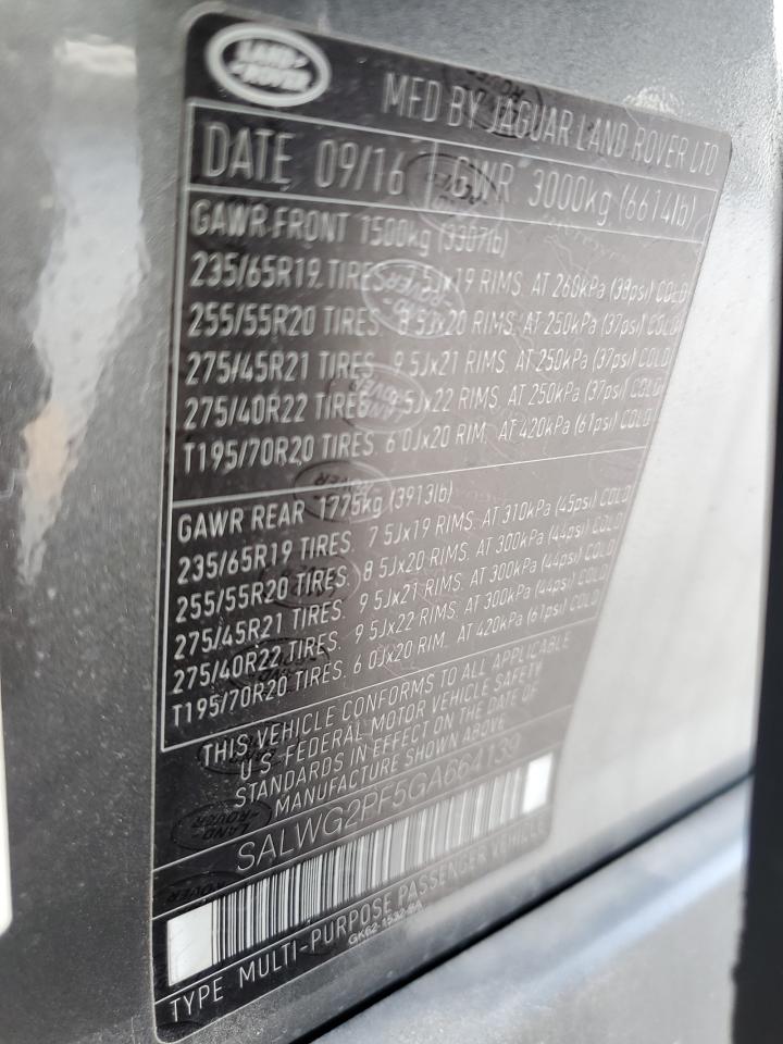 2016 Land Rover Range Rover Sport Se VIN: SALWG2PF5GA664139 Lot: 60596194