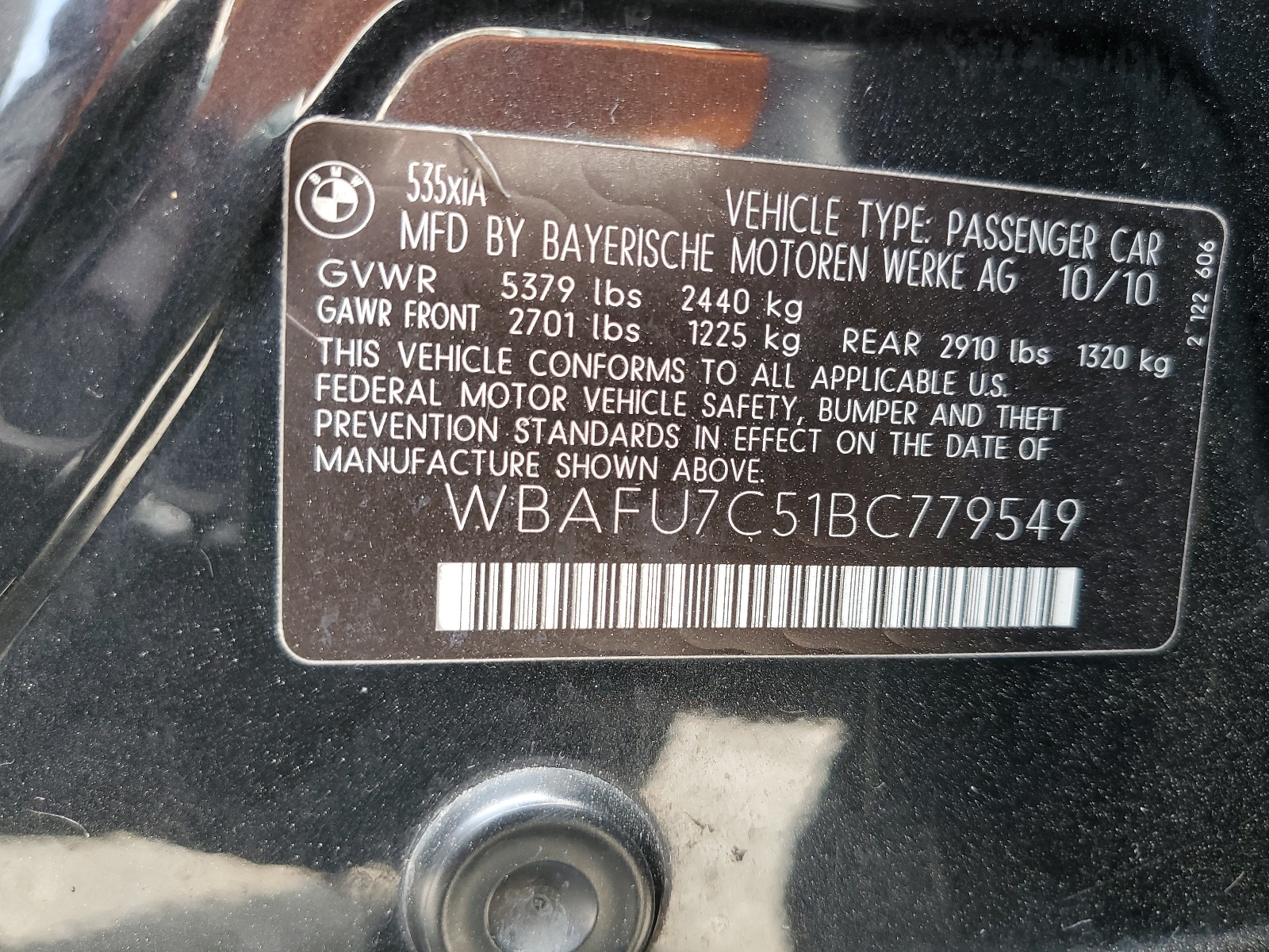 WBAFU7C51BC779549 2011 BMW 535 Xi