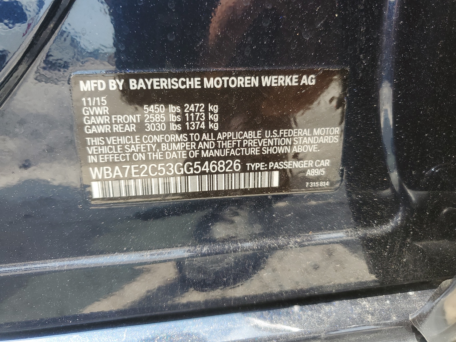 WBA7E2C53GG546826 2016 BMW 740 I