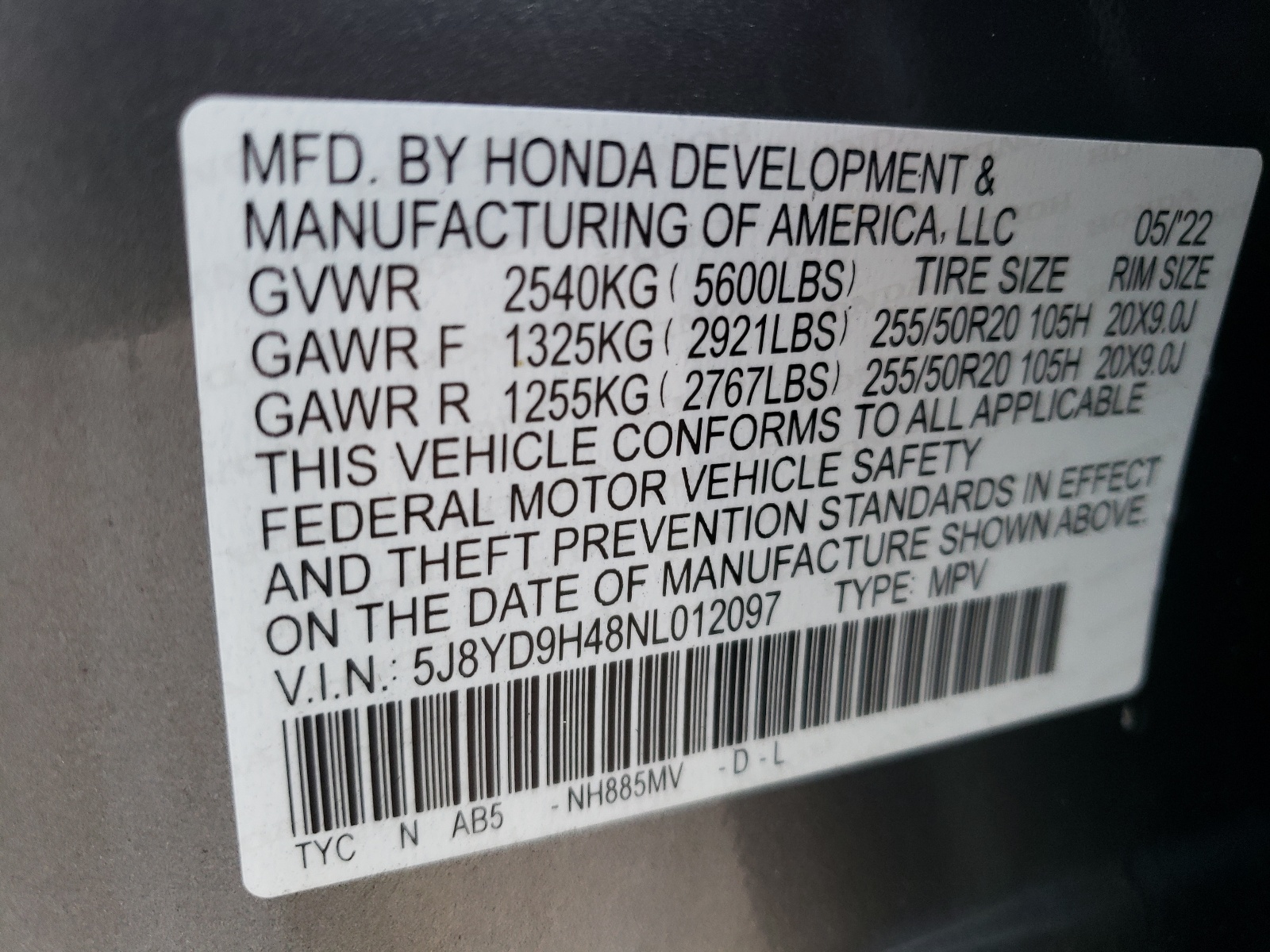 5J8YD9H48NL012097 2022 Acura Mdx Technology