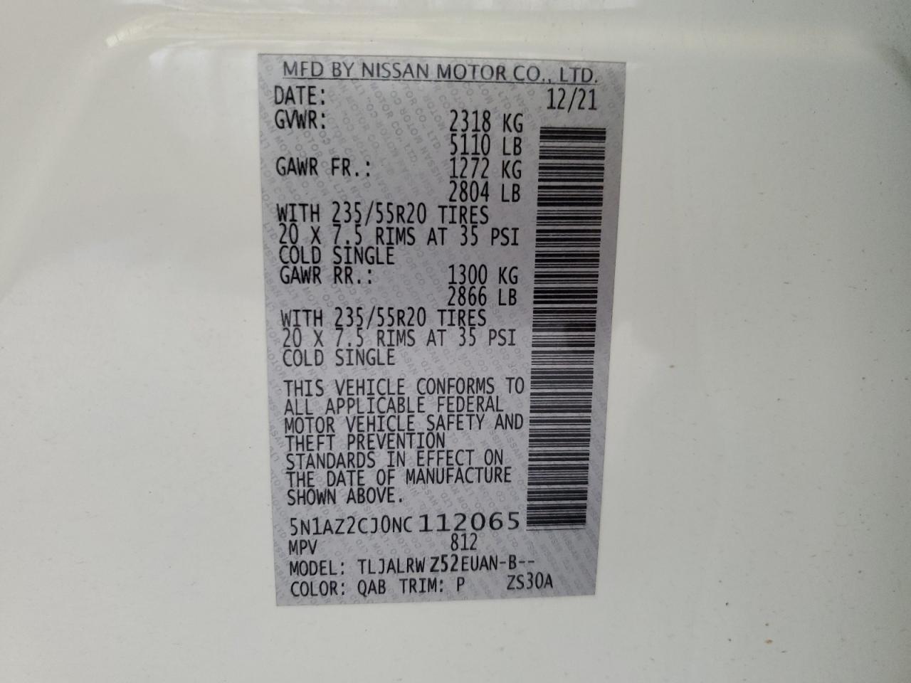 2022 Nissan Murano Sl VIN: 5N1AZ2CJ0NC112065 Lot: 57704584