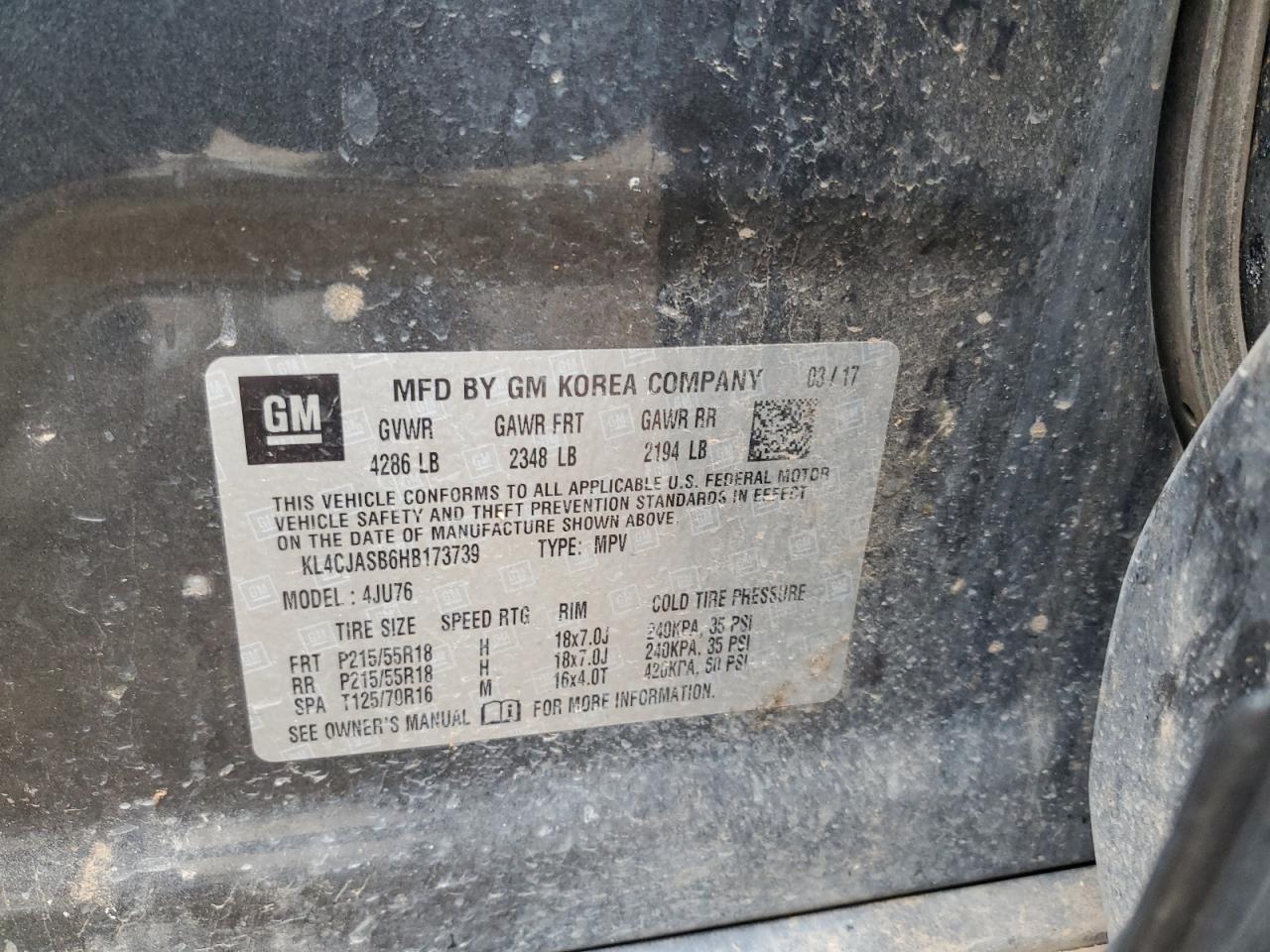 2017 Buick Encore Preferred VIN: KL4CJASB6HB173739 Lot: 57916954