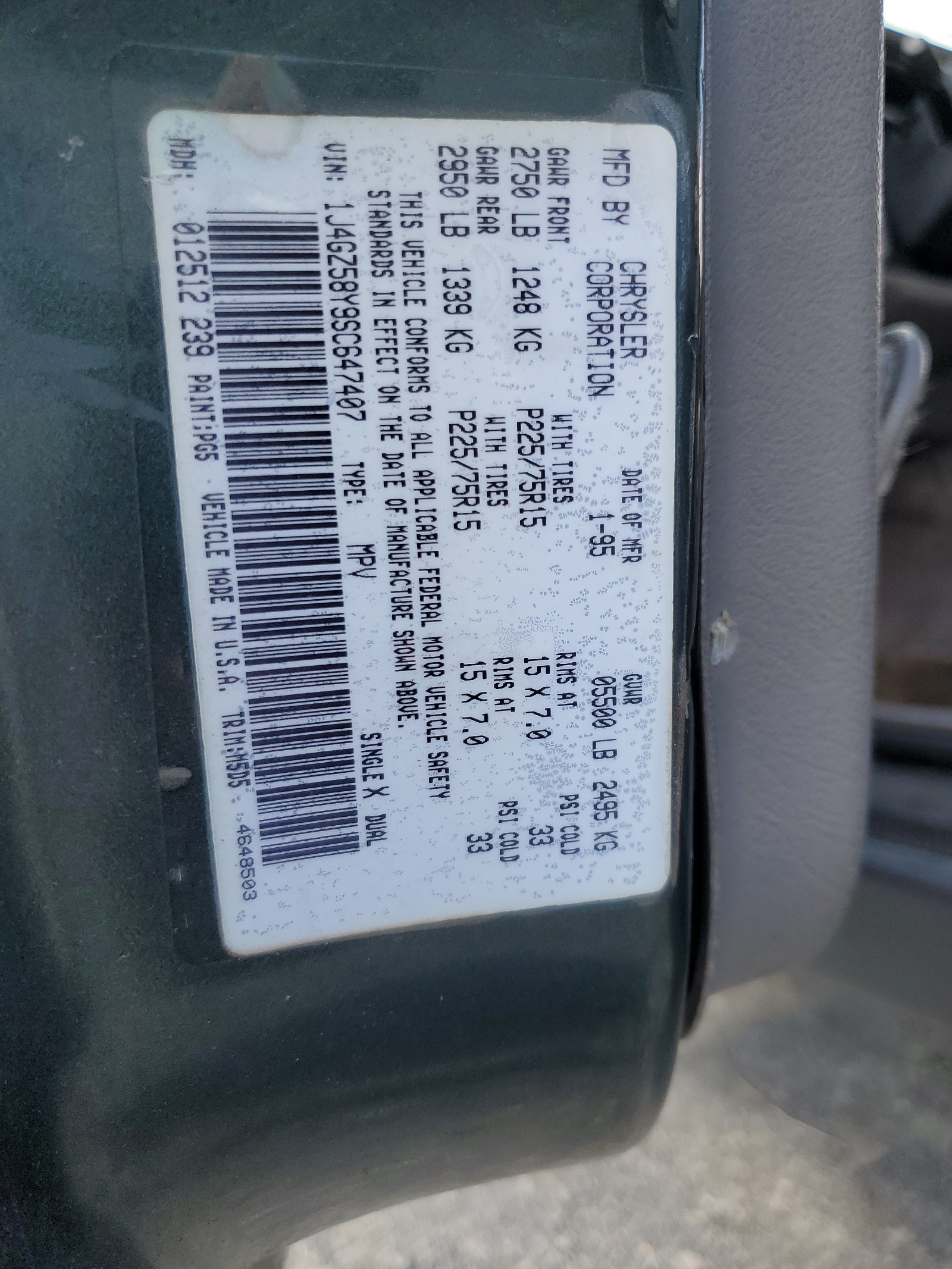 1J4GZ58Y9SC647407 1995 Jeep Grand Cherokee Laredo