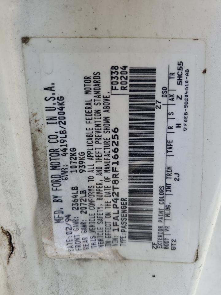 1994 Ford Mustang Gt VIN: 1FALP42T8RF166256 Lot: 59124154