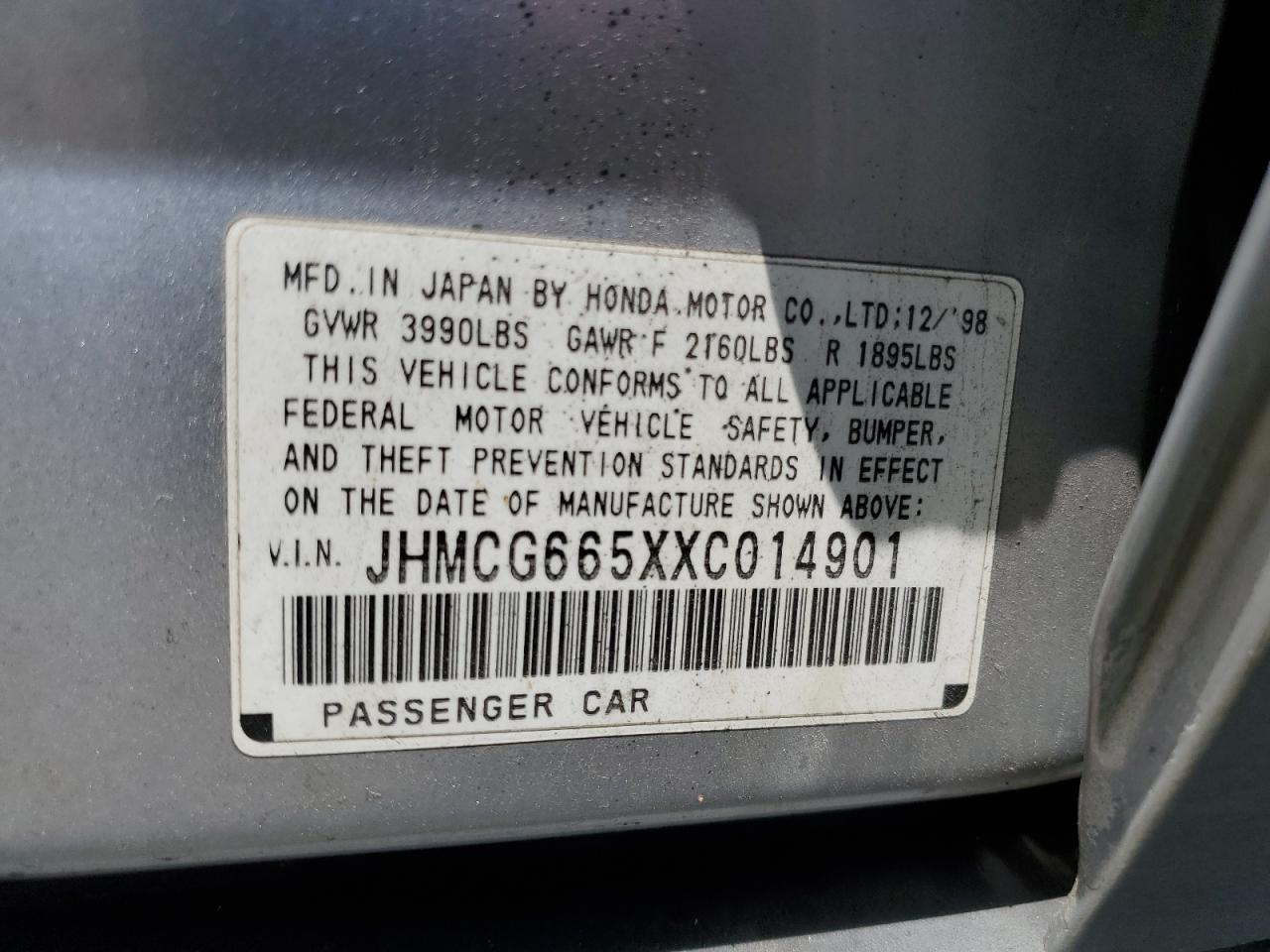 1999 Honda Accord Lx VIN: JHMCG665XXC014901 Lot: 58153964