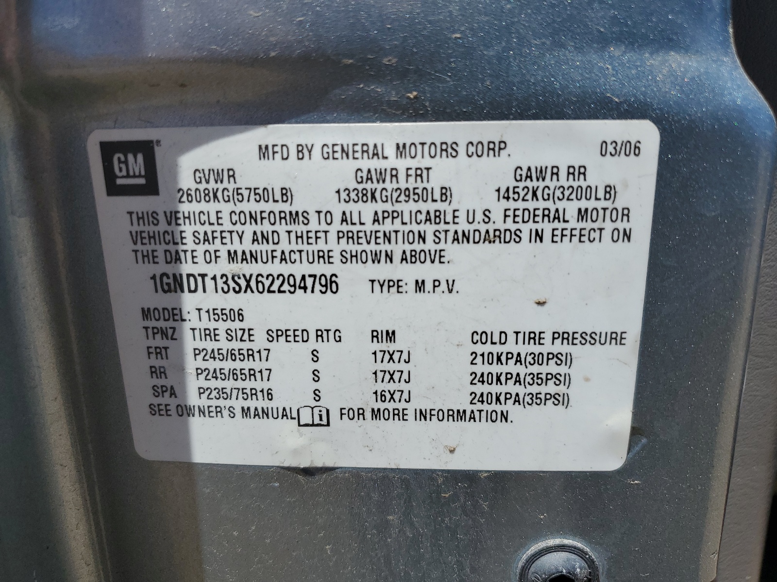 1GNDT13SX62294796 2006 Chevrolet Trailblazer Ls