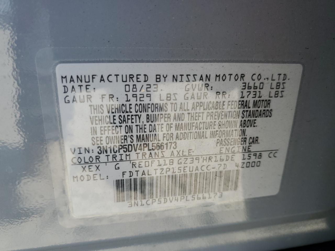 3N1CP5DV4PL566173 2023 Nissan Kicks Sr