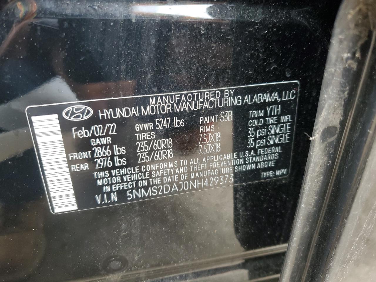 2022 Hyundai Santa Fe Sel VIN: 5NMS2DAJ0NH429373 Lot: 57527684