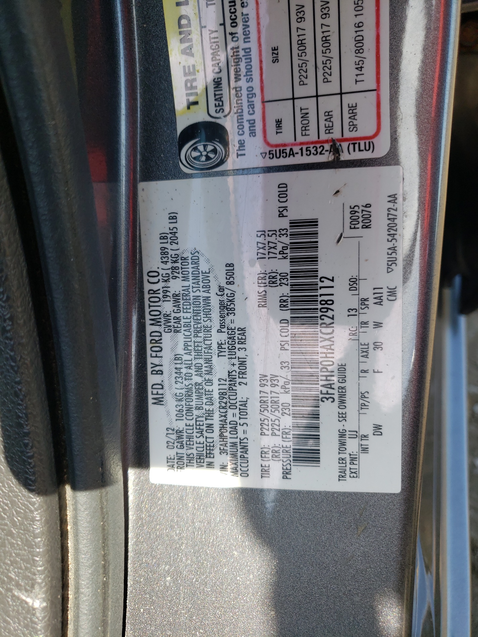 3FAHP0HAXCR298112 2012 Ford Fusion Se
