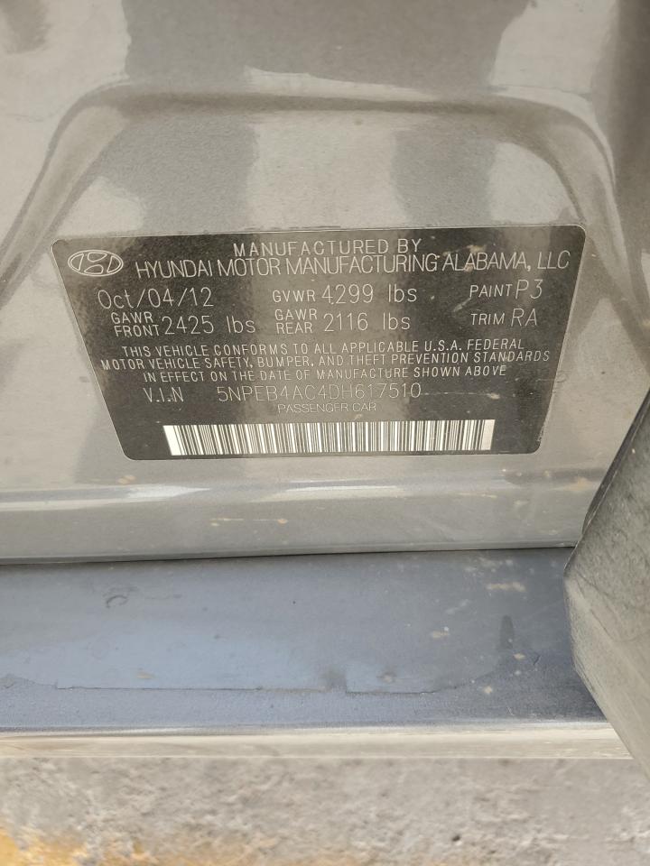 2013 Hyundai Sonata Gls VIN: 5NPEB4AC4DH617510 Lot: 59328824