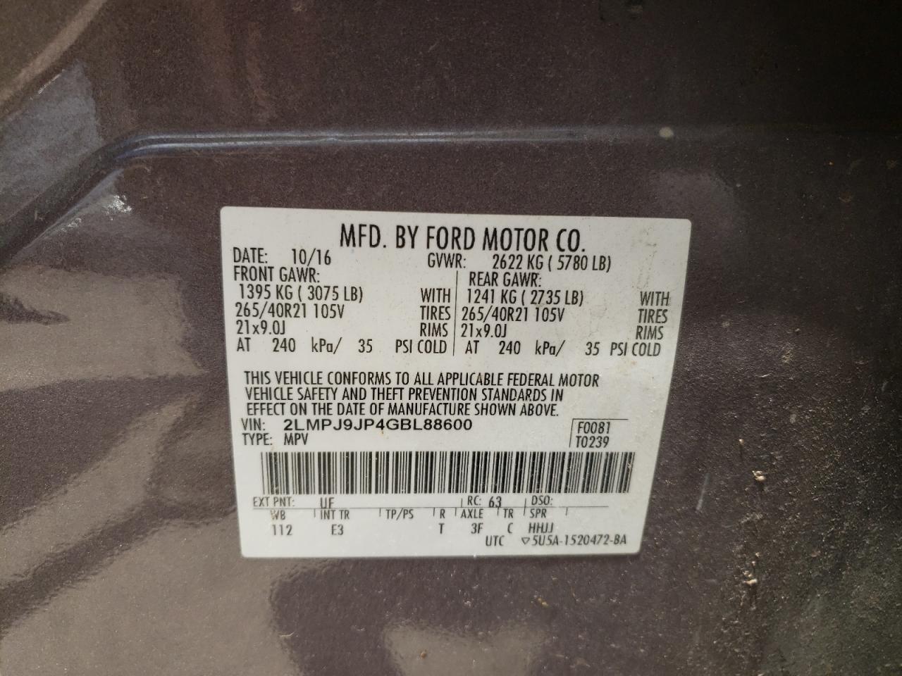 2016 Lincoln Mkx Black Label VIN: 2LMPJ9JP4GBL88600 Lot: 60486254