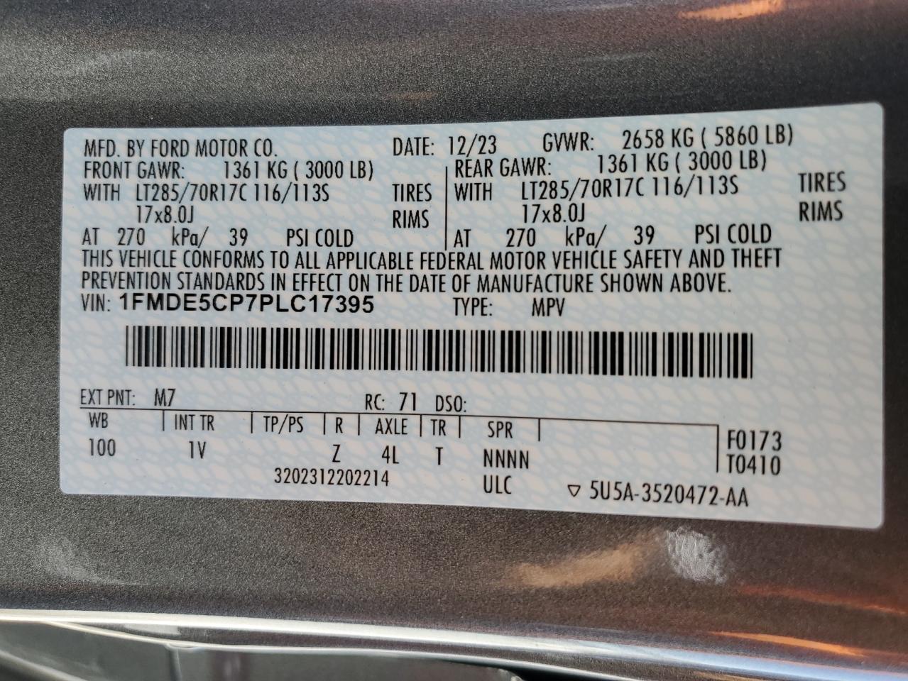 2023 Ford Bronco Base VIN: 1FMDE5CP7PLC17395 Lot: 59235844