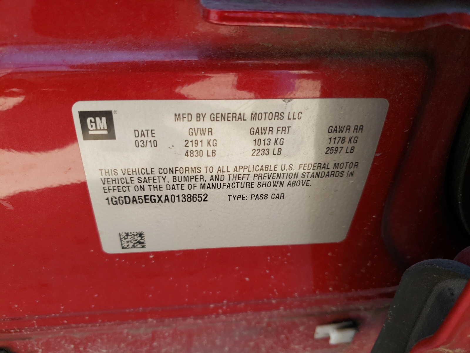 1G6DA5EGXA0138652 2010 Cadillac Cts