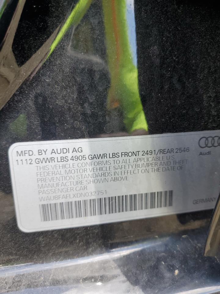 2013 Audi A4 Premium VIN: WAUBFAFLXDN032751 Lot: 58132934