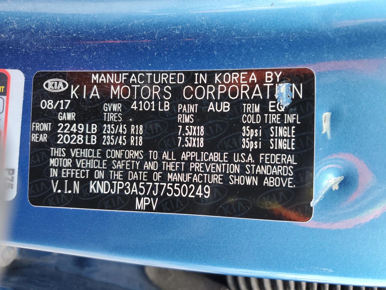 2018 Kia Soul + VIN: KNDJP3A57J7550249 Lot: 60316864