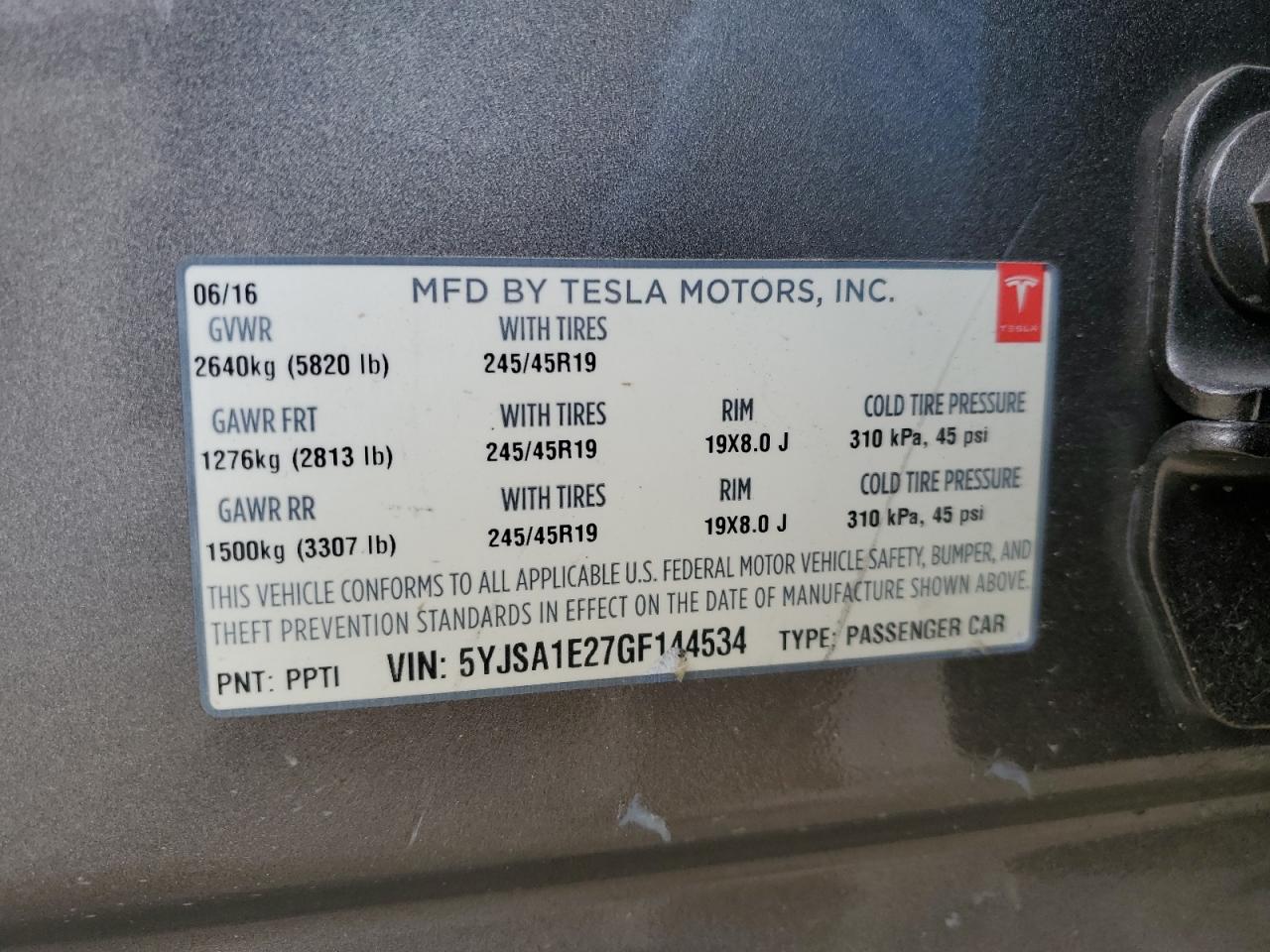 5YJSA1E27GF144534 2016 Tesla Model S