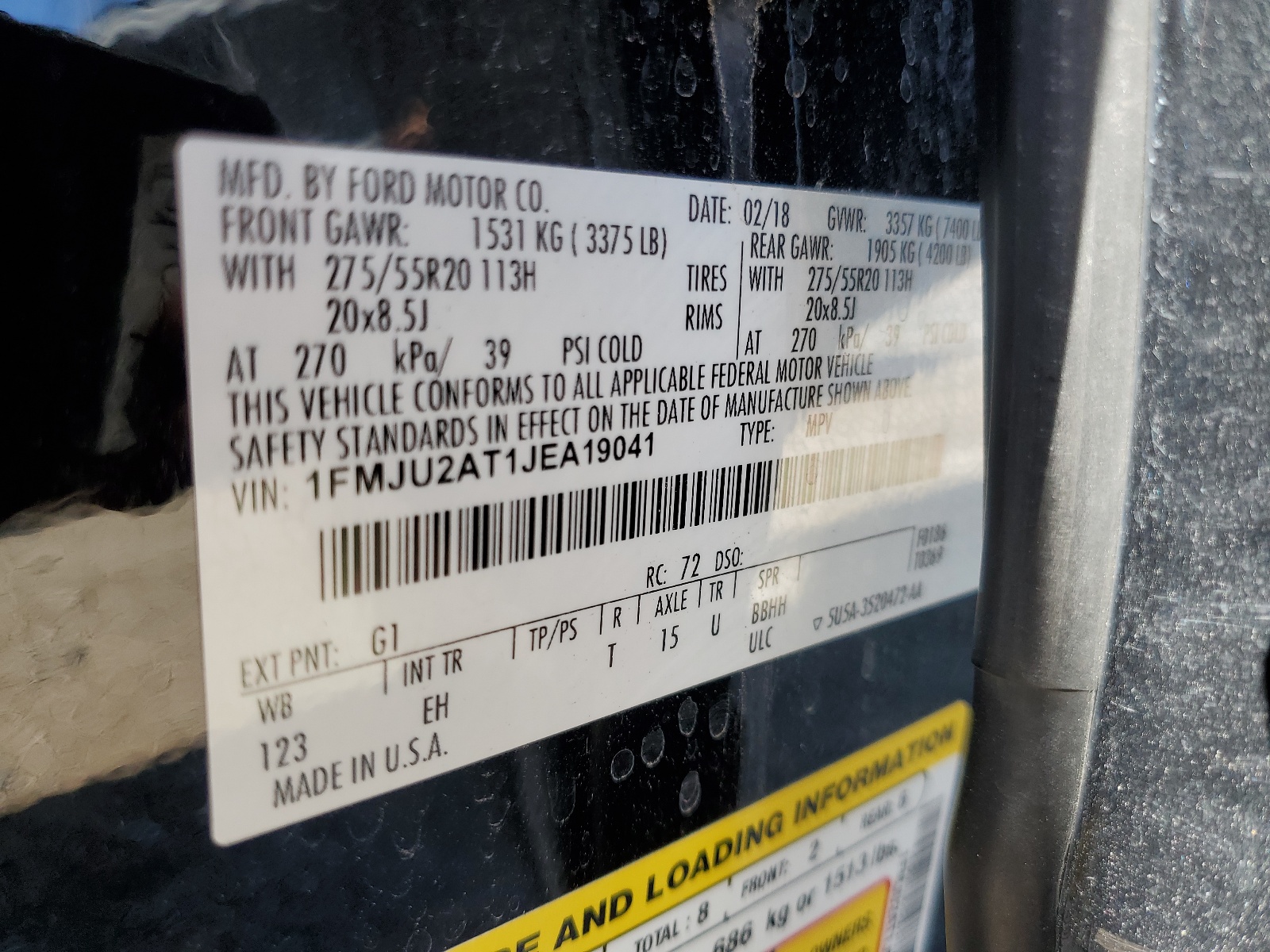 1FMJU2AT1JEA19041 2018 Ford Expedition Limited