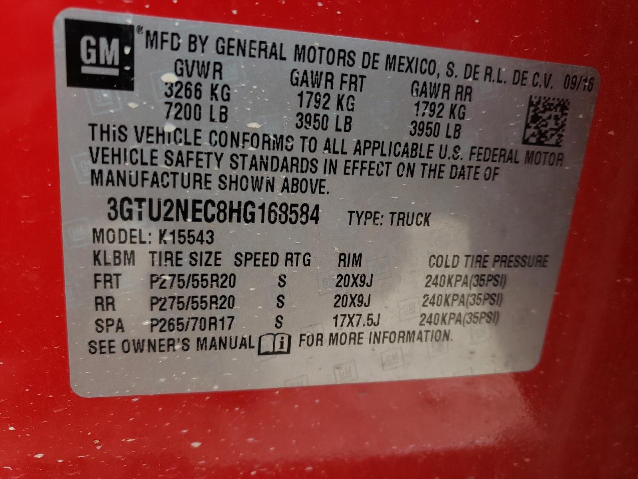 3GTU2NEC8HG168584 2017 GMC Sierra K1500 Slt