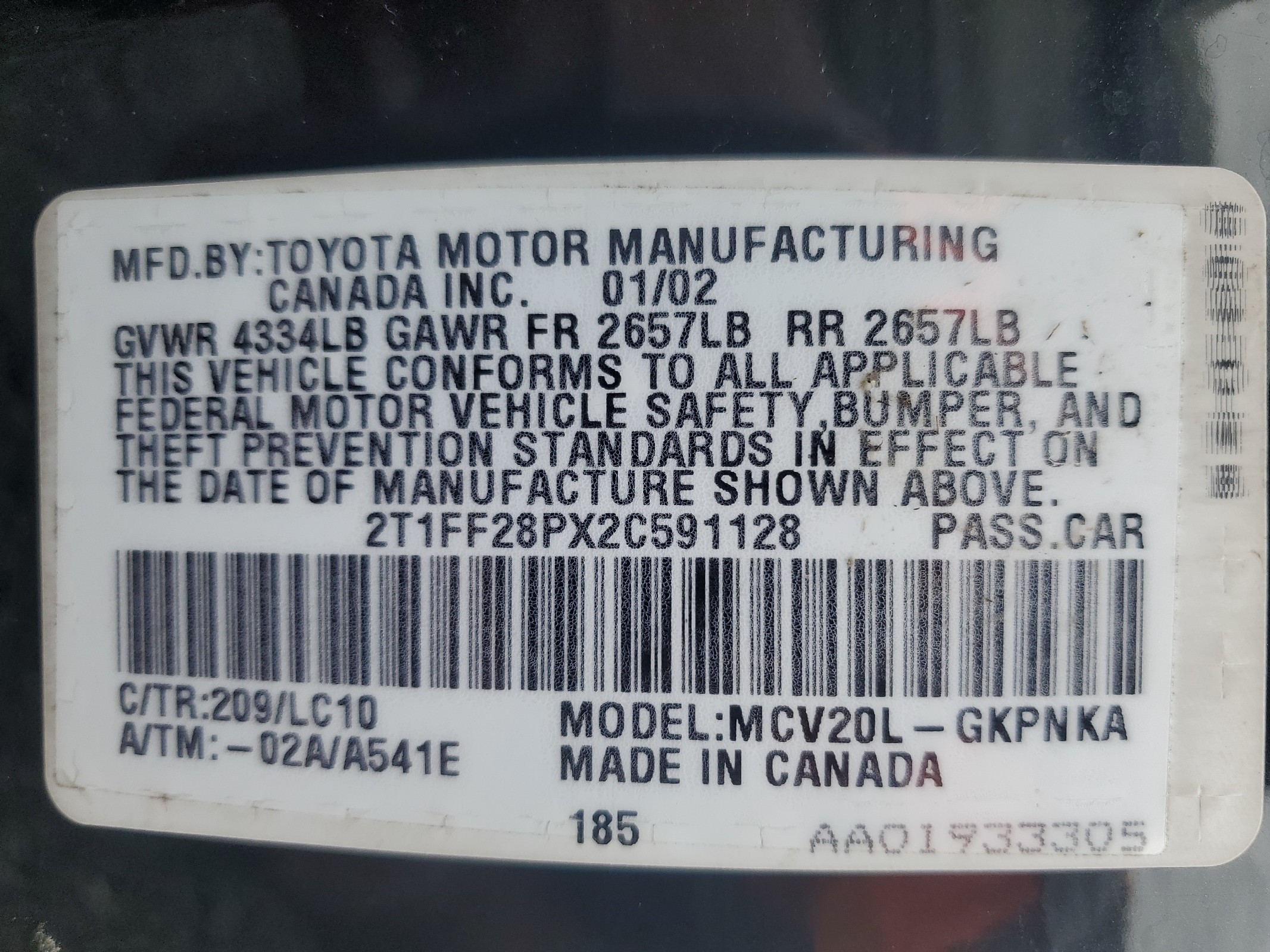 2T1FF28PX2C591128 2002 Toyota Camry Solara Se