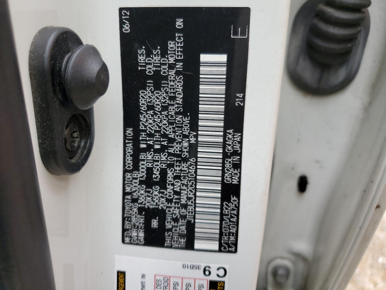 2012 Toyota 4Runner Sr5 VIN: JTEBU5JR2C5104676 Lot: 57650434