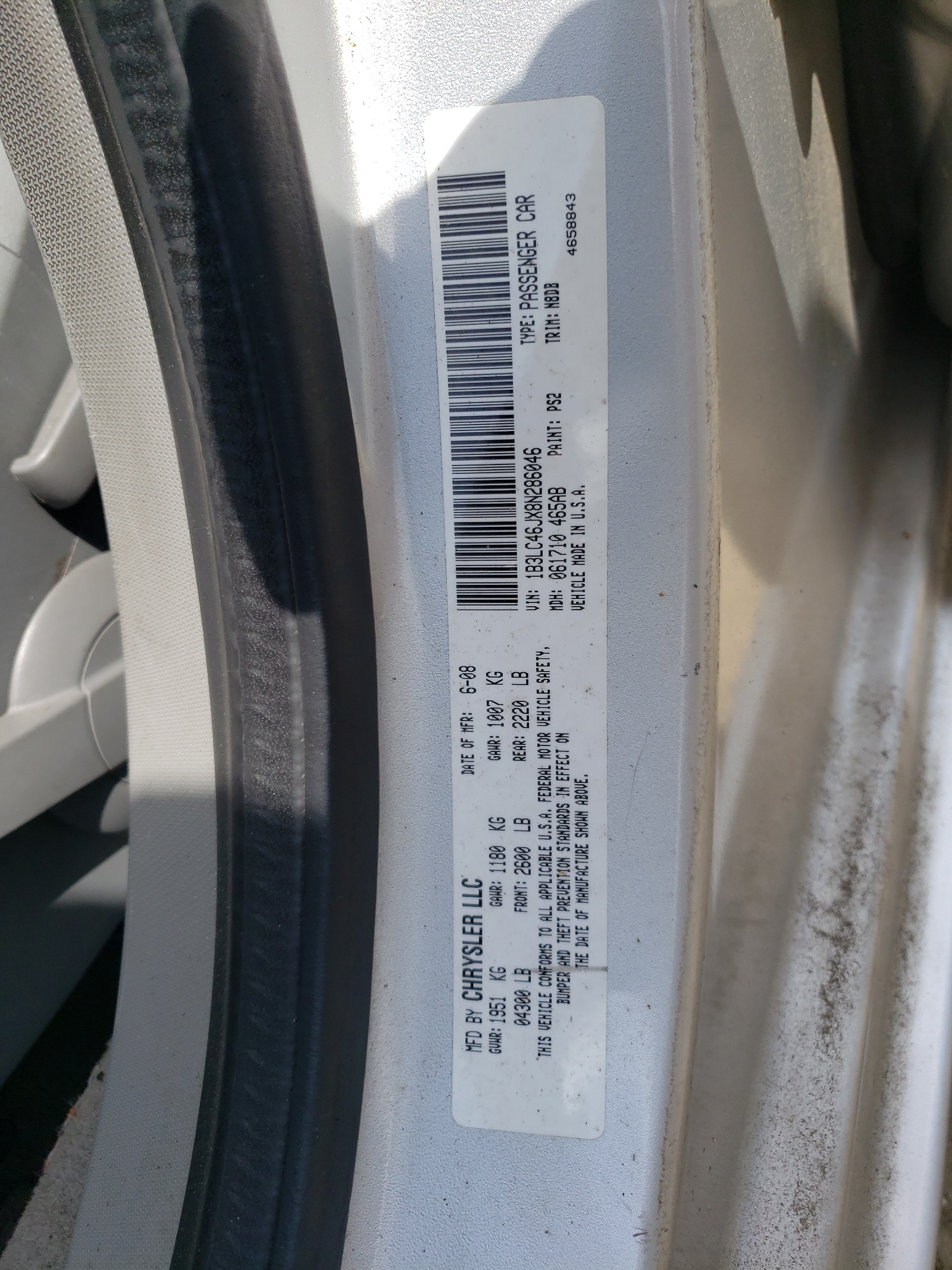 1B3LC46JX8N286046 2008 Dodge Avenger Se