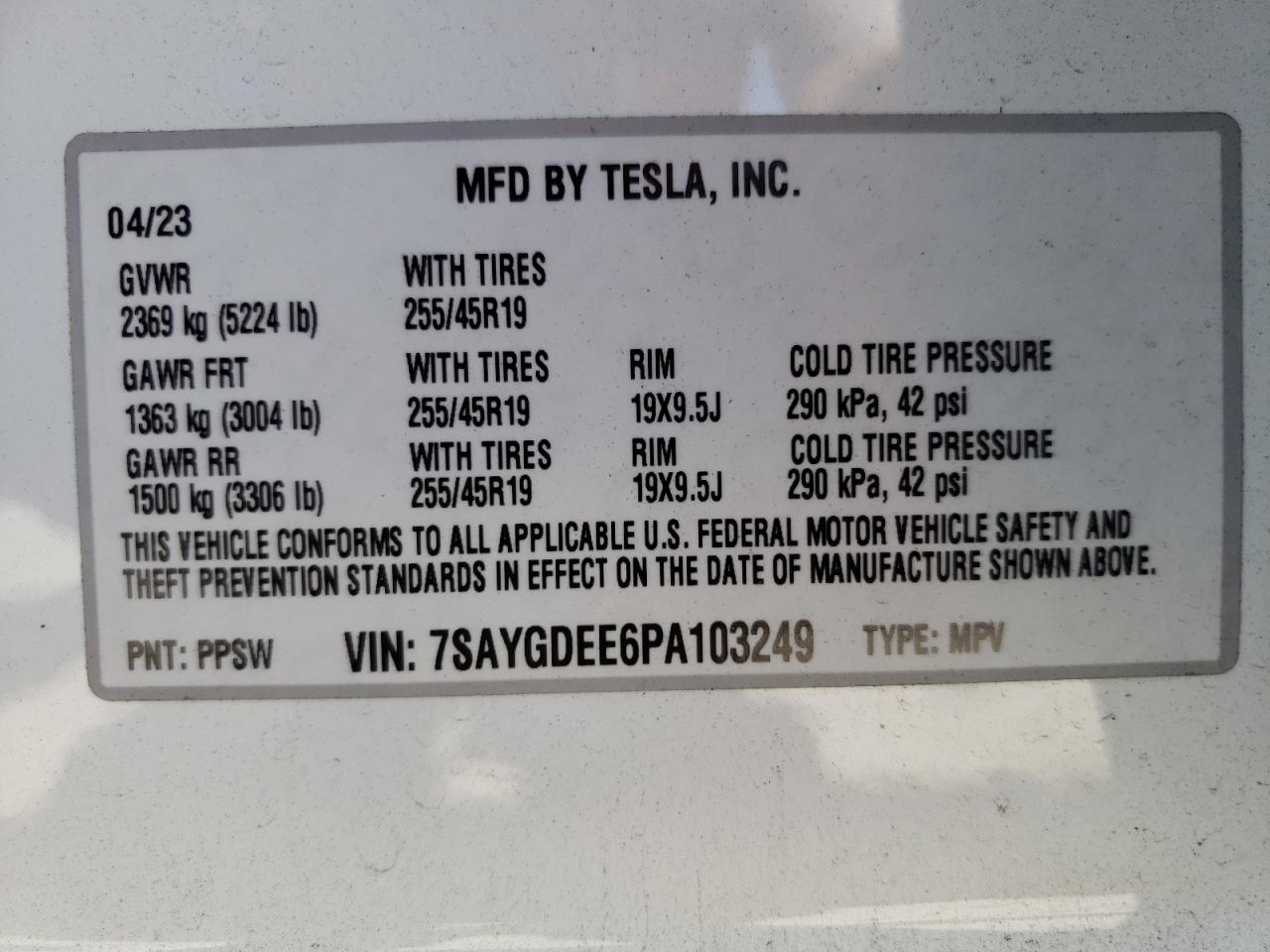 7SAYGDEE6PA103249 2023 Tesla Model Y