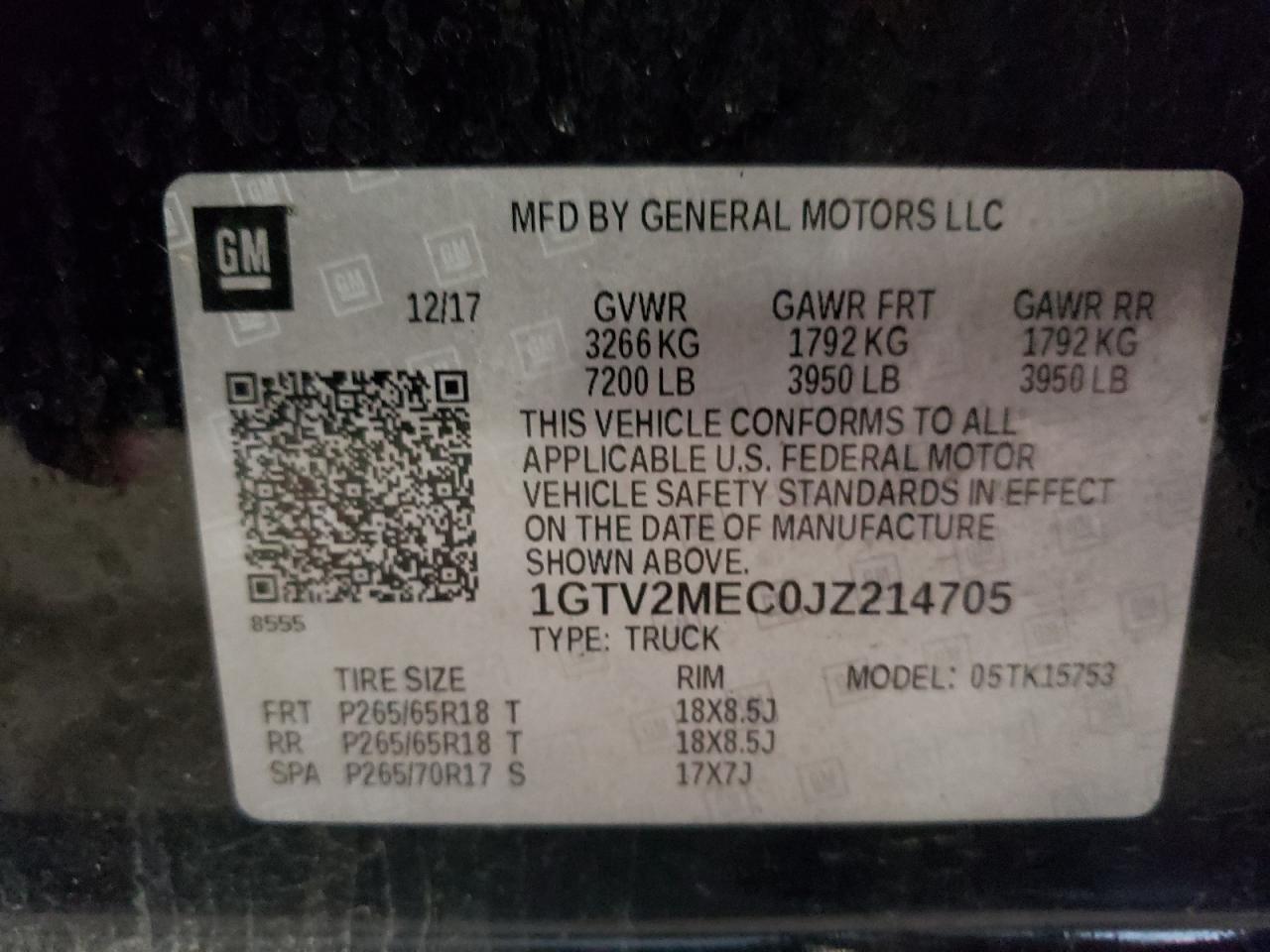 2018 GMC Sierra K1500 Sle VIN: 1GTV2MEC0JZ214705 Lot: 59364934